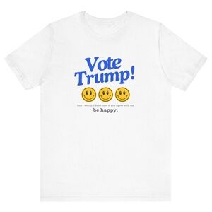 Donald Trump President Political Shirt Tee Short Sleeve Smiley Face White Blue